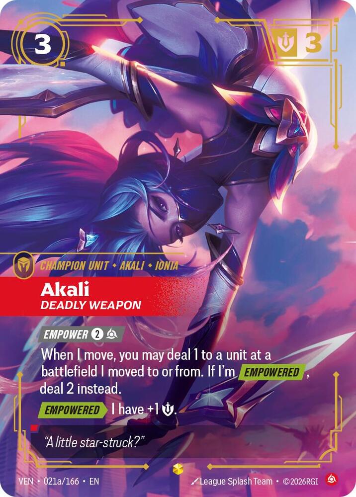[Vendetta] Akali, Deadly Weapon (Alternate Art) — 021a/166